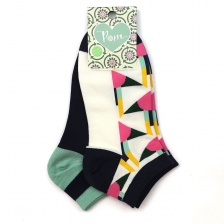 Navy Mix Geo Print Sock Duo in Organic & Recycled Blend by Peace of Mind
